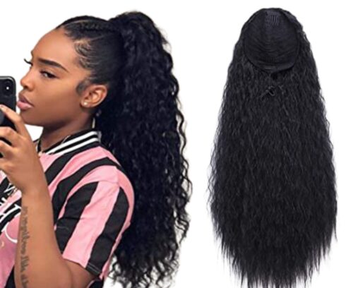 curly clip on ponytail black long 2