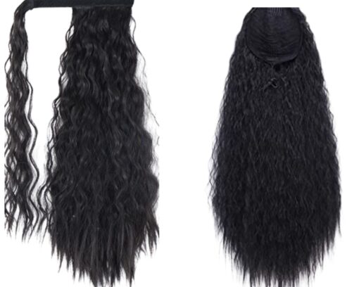 curly clip on ponytail black long 3