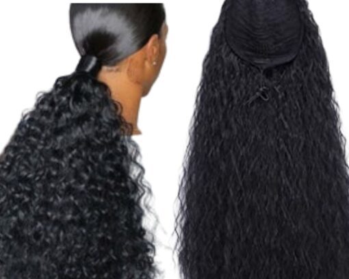 curly clip on ponytail black long 4
