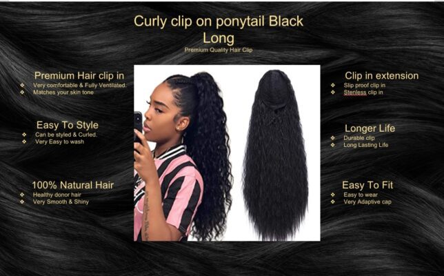 curly clip on ponytail black long5 curly clip on ponytail black long5