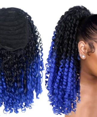 curly clip on ponytail- ombre blue long 1