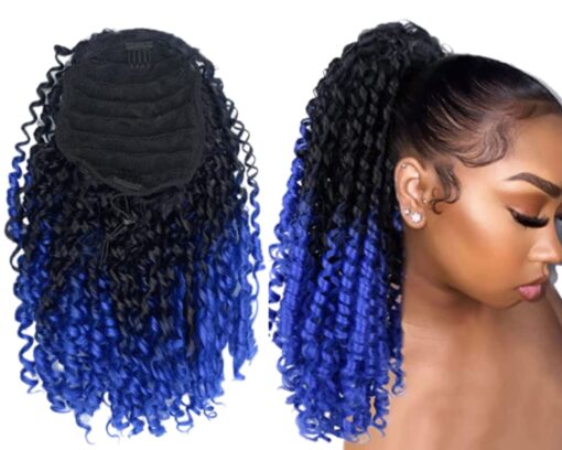 curly clip on ponytail ombre blue long 1