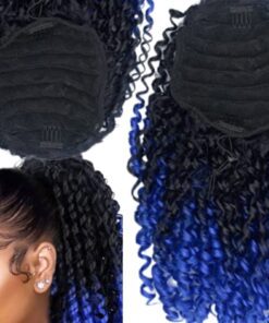 curly clip on ponytail ombre blue long 3