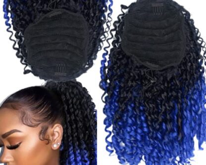 curly clip on ponytail- ombre blue long 3