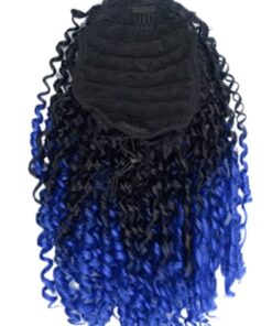 curly clip on ponytail ombre blue long 4