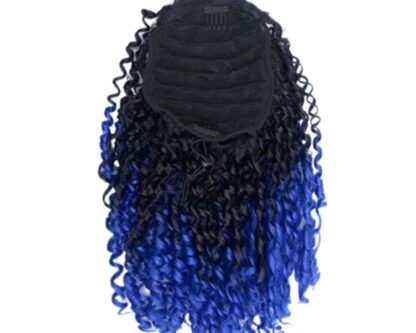 curly clip on ponytail- ombre blue long 4