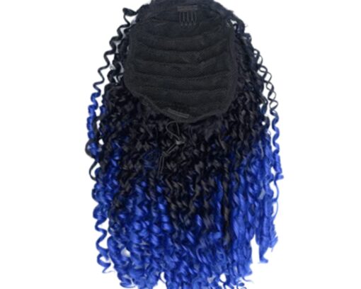 curly clip on ponytail ombre blue long 4
