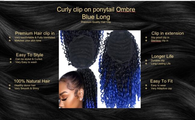 curly clip on ponytail ombre blue long5
