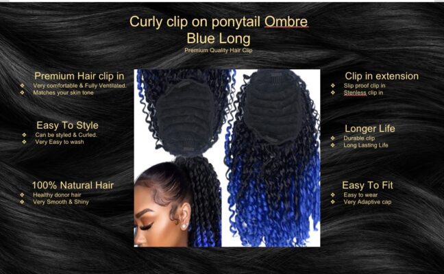 curly clip on ponytail ombre blue long5 curly clip on ponytail ombre blue long5