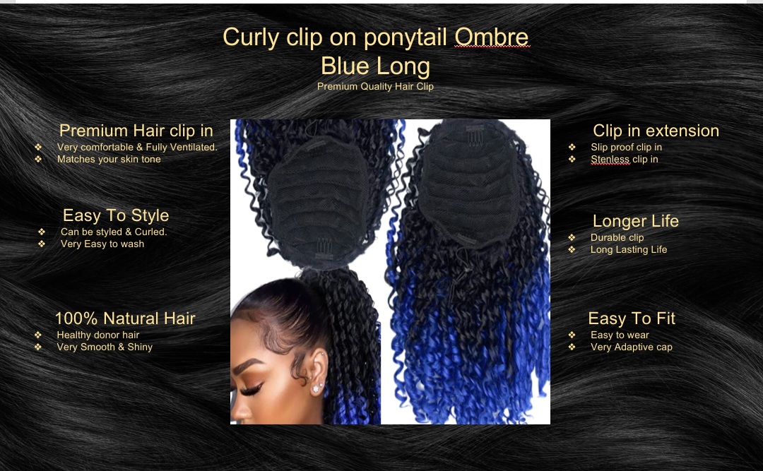curly clip on ponytail- ombre blue long5