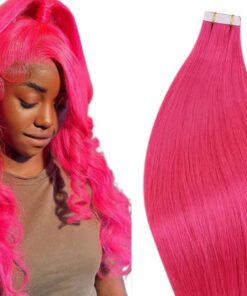 curly hair tape in extensions pink long 1