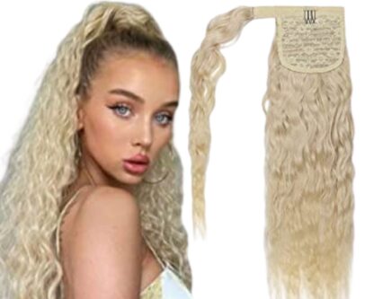 curly ponytail extension-blond long 1
