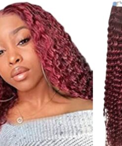 curly tape in extensions burgundy long 1