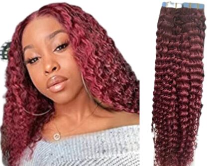 curly tape in extensions-burgundy long 1