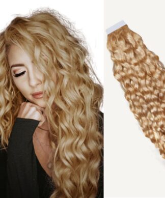 curly tape in hair extensions-blonde long 1