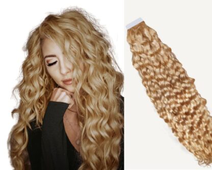 curly tape in hair extensions-blonde long 1