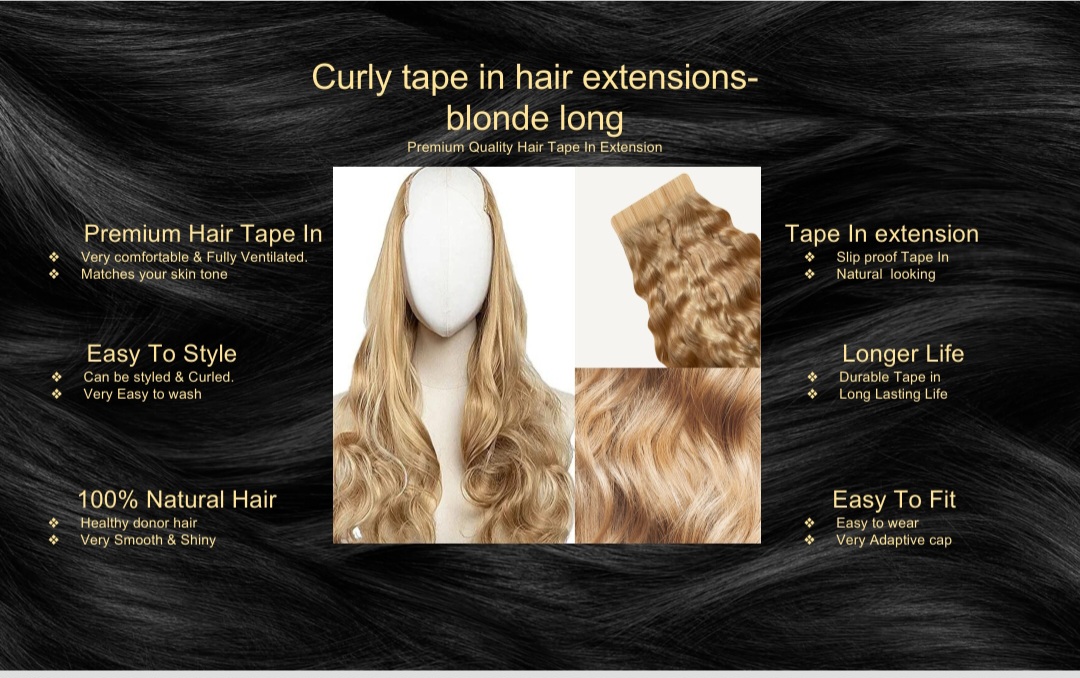 curly tape in hair extensions-blonde long5
