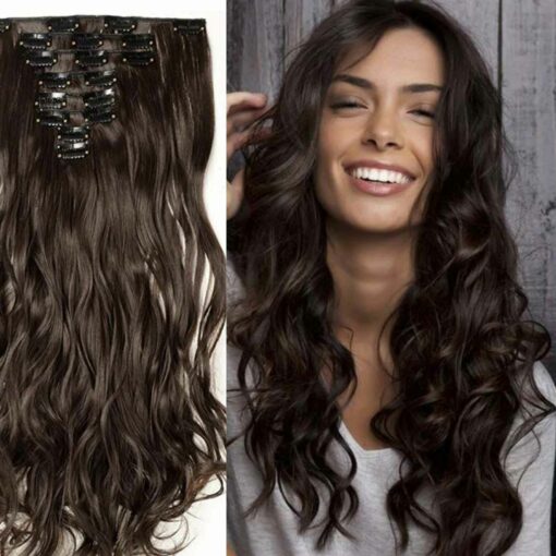 dark brown clip in hair extensions-long weavy(1)