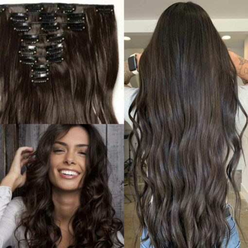 dark brown clip in hair extensions-long weavy(2)