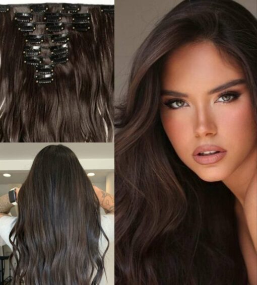 dark brown clip in hair extensions-long weavy(3)