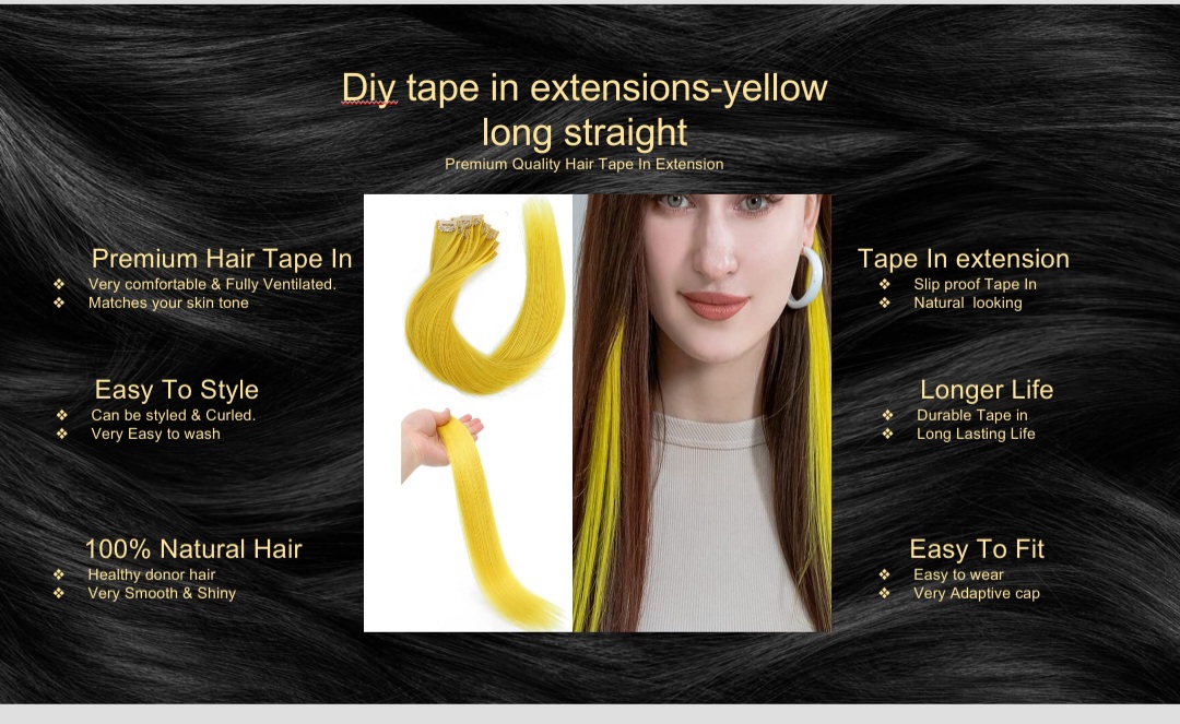 diy tape in extensions-yellow long straight5