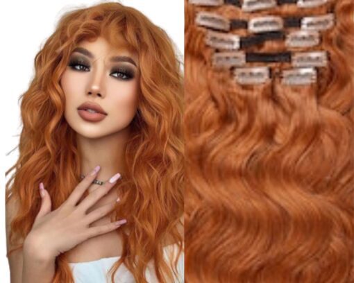 ginger hair extensions clip in body wave long 1