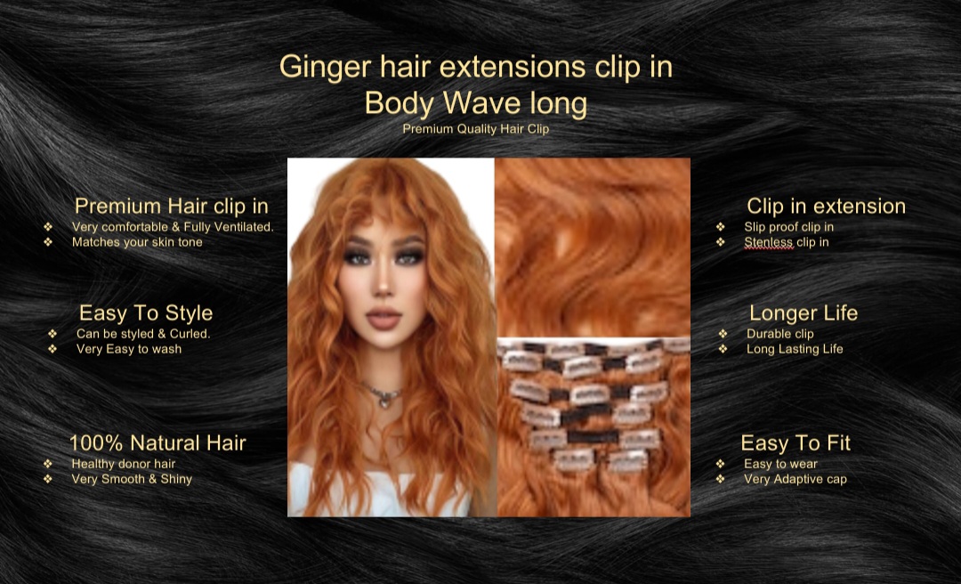 ginger hair extensions clip in-body wave long5