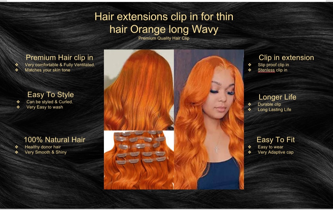 hair extensions clip in for thin hair-orange long wavy5