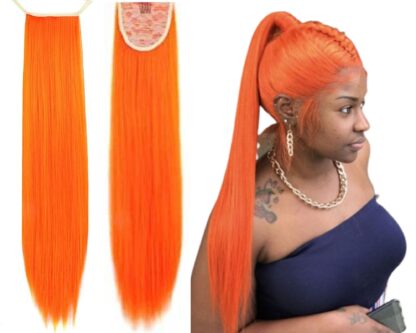 hair ponytail extensions-orange long straight 2
