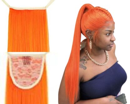 hair ponytail extensions-orange long straight 3