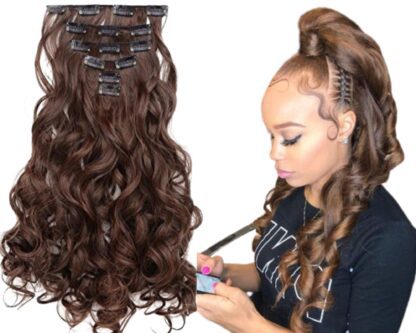 half up half down clip in extensions-brown body wave long 1