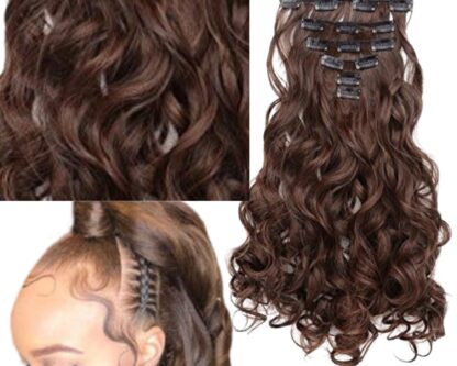 half up half down clip in extensions-brown body wave long 3