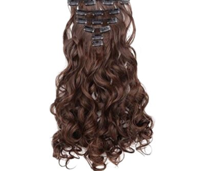 half up half down clip in extensions-brown body wave long 4