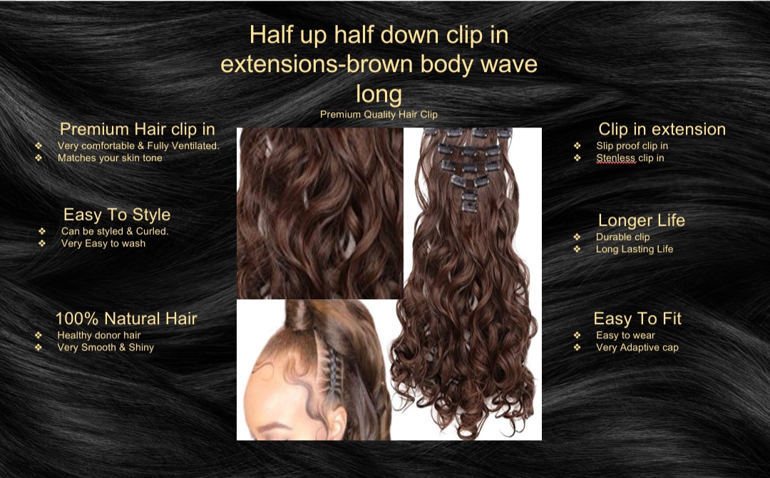 half up half down clip in extensions-brown body wave long5