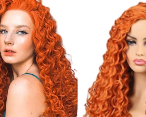 half wig human hair clip in orange kinky curly long 1