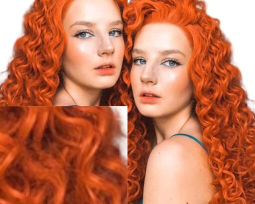 half wig human hair clip in orange kinky curly long 2