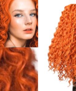 half wig human hair clip in orange kinky curly long 3