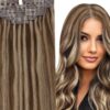 highlighted clip in hair extension brown wavy long 1
