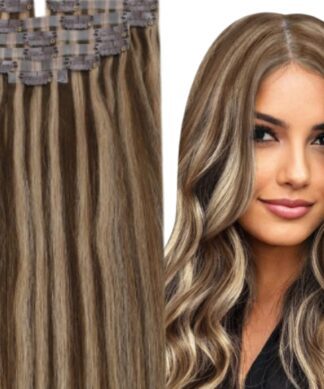 highlighted clip in hair extension-brown wavy long 1