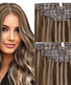 highlighted clip in hair extension brown wavy long 2