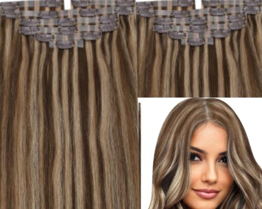 highlighted clip in hair extension brown wavy long 3