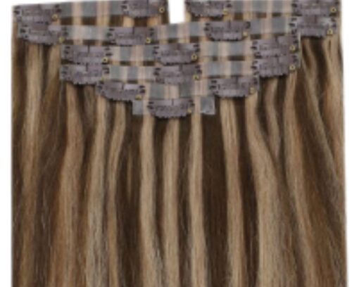 highlighted clip in hair extension brown wavy long 4