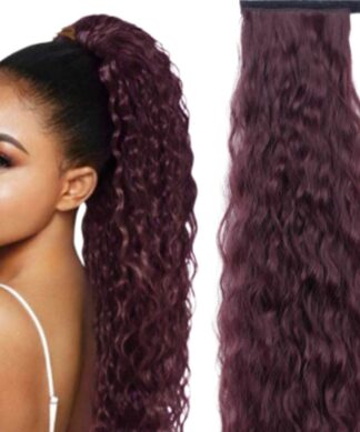 human hair curly ponytail-burgundy long 1