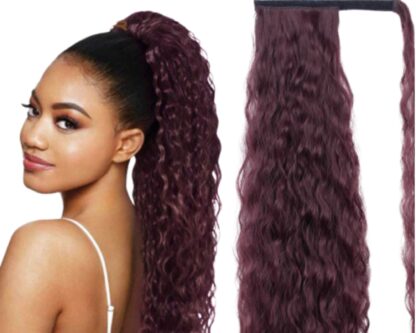 human hair curly ponytail-burgundy long 1