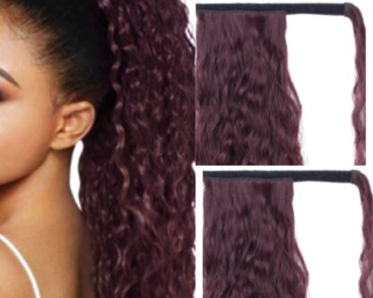 human hair curly ponytail-burgundy long 2