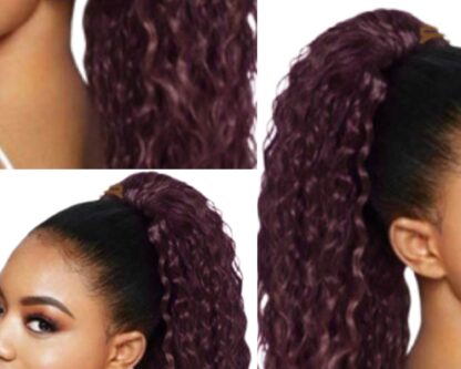human hair curly ponytail-burgundy long 3