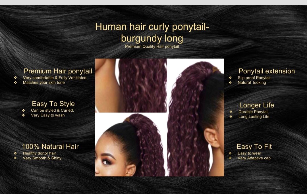human hair curly ponytail-burgundy long5
