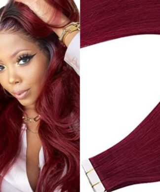 invisible tape hair extensions-burgundy body wave long 1