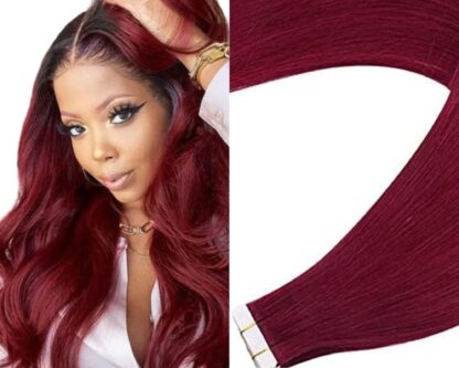 invisible tape hair extensions-burgundy body wave long 1