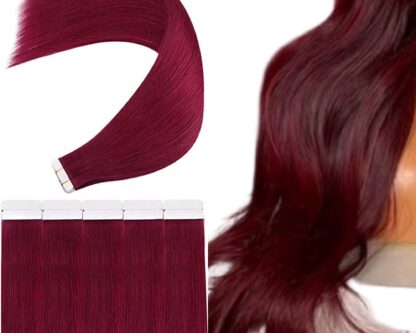 invisible tape hair extensions-burgundy body wave long 3